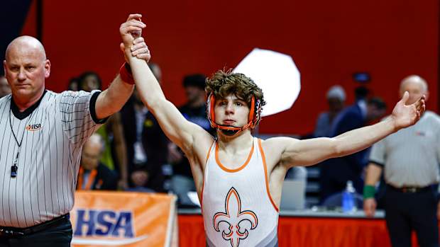 St. Charles East senior wrestler Ben Davino